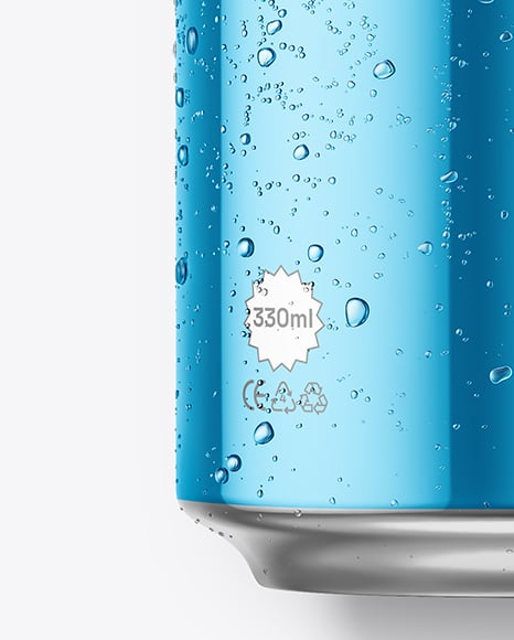 330ml Metallic Aluminium Can with Condensation Mockup