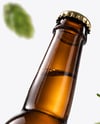 Amber Glass Beer Bottle with Fresh Hops Mockup