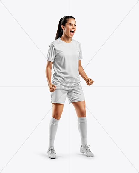 Woman Wearing Soccer Jersey and Shorts Mockup