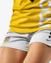 Female Soccer Player Wearing Jersey and Shorts Mockup