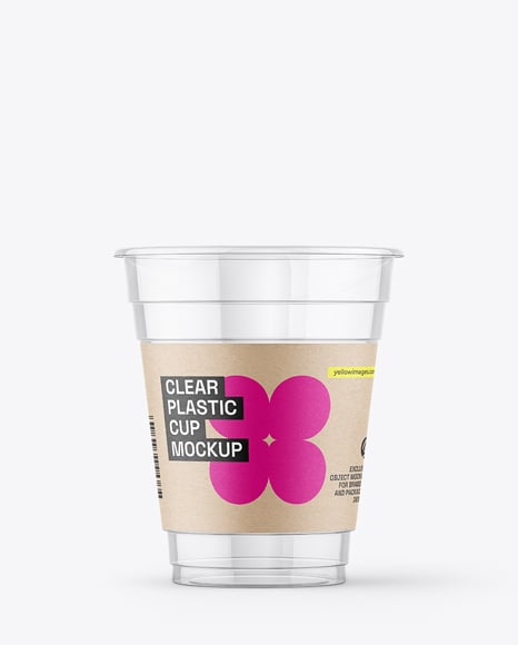 Clear Plastic Dessert Cup with Fork Mockup