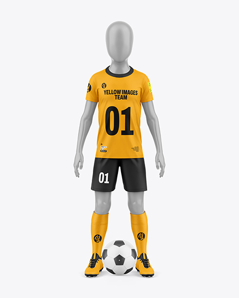 Kids Soccer Kit w Mannequin Mockup - Front View - Jersey t shirt mockup