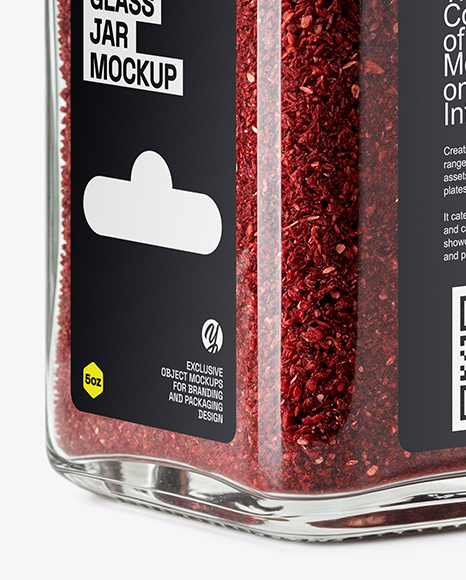 Square Glass Jar with Sumac Spice Mockup