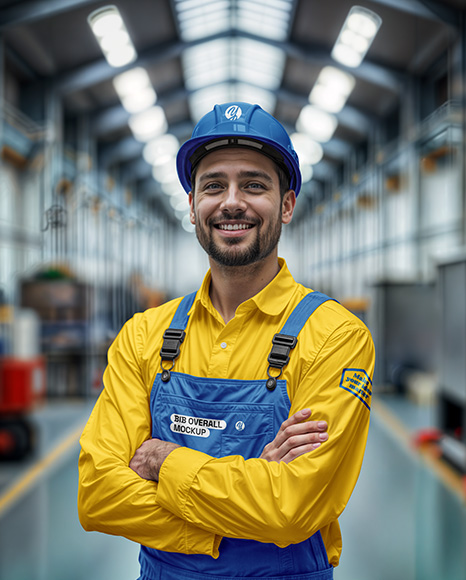 Engineer Wearing Bib Overalls and Shirt Mockup