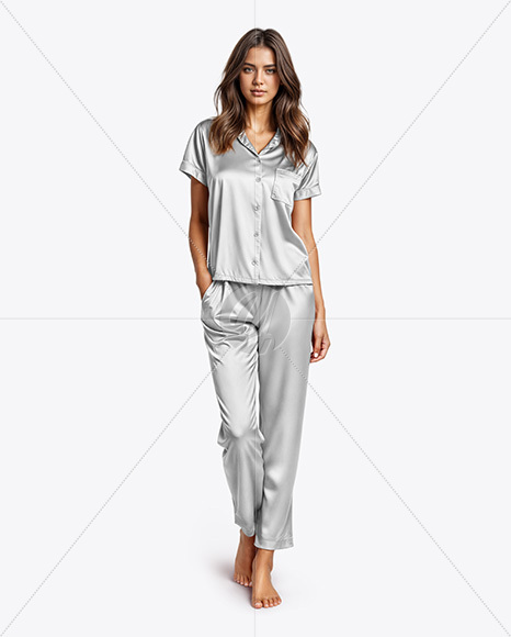 Woman Wearing Pajamas with Pants and Shirt Mockup