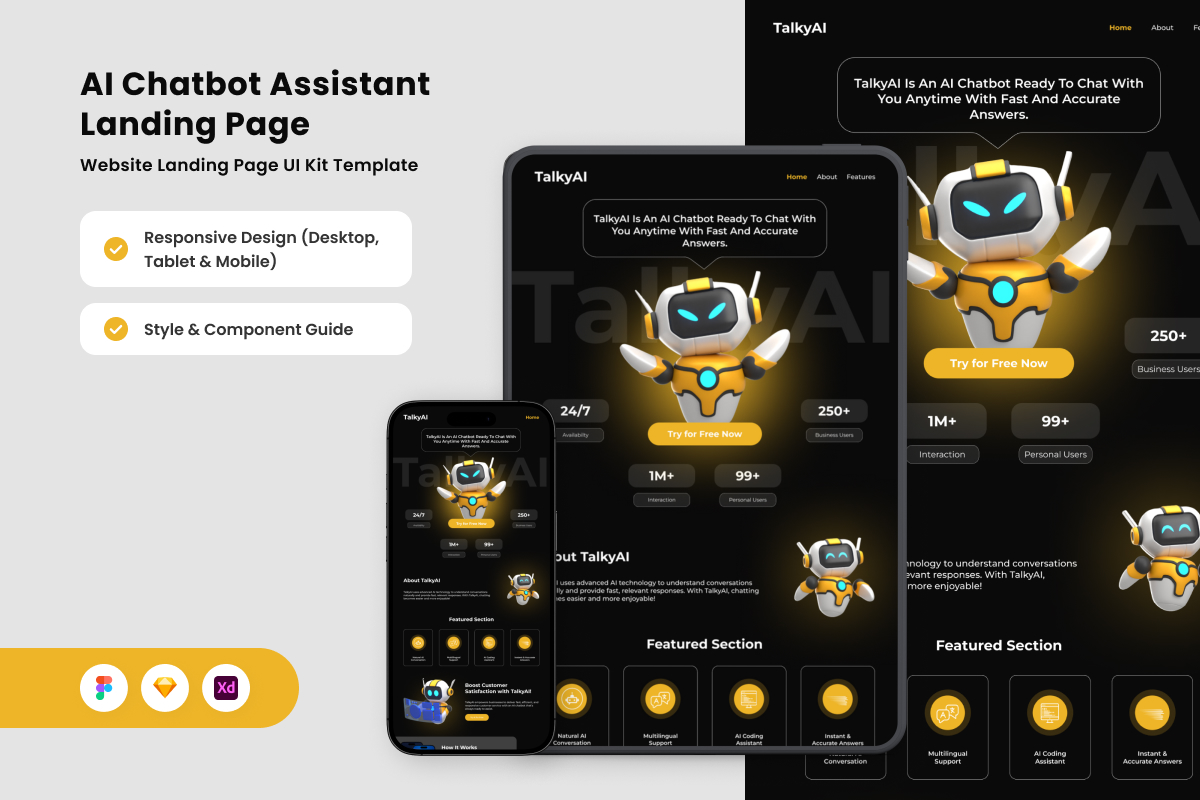 TalkyAI – AI Chat Assistant Landing Page Design Template