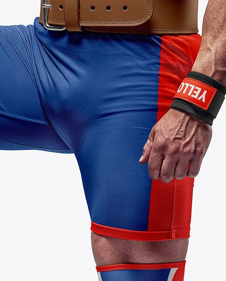 Man Wearing Weightlifing Suit with Barbell Mockup