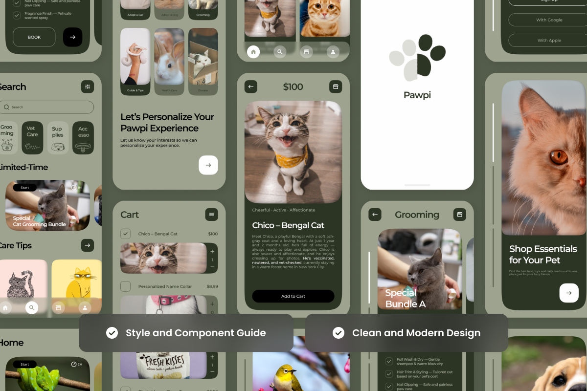 Pawpi – Pet Grooming &amp; Shop App Design Template