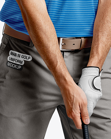 Man Wearing Golf Shirt and Shorts with Ball Mockup