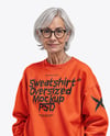 Elderly Woman in Glasses Wearing Sweatshirt & Sweatpants Mockup