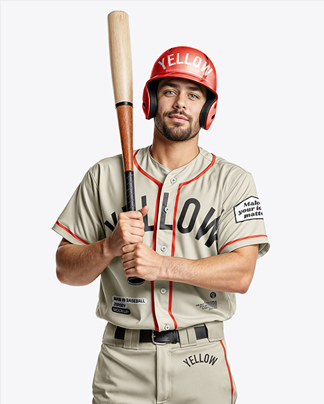 Baseball Player Wearing a Jersey and Helmet with a Bat Mockup - Mens+Baseball+Jersey+Mockup+HalfsideView+Download+...