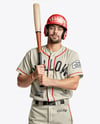 Baseball Player Wearing a Jersey and Helmet with a Bat Mockup