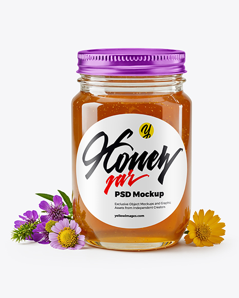 Glass Jar Wildflower Honey with Honeycomb - Pint glass mockup