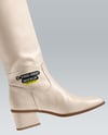 Pair of High-Knee Boots on Women's Legs with Dress Mockup