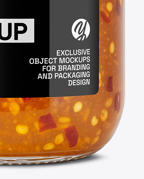 Clear Glass Jar with Hot Pepper Jelly Mockup