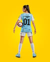 Female Soccer Player Wearing Jersey and Shorts Mockup