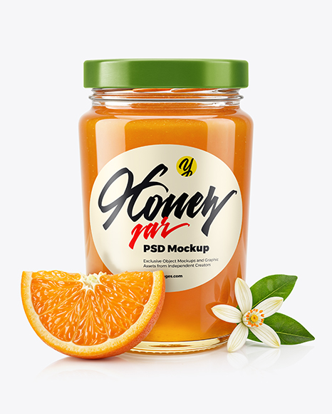 Glass Jar with Orange Blossom Honey Mockup - Honey+Jar+Mockup+Creative+Photoshop+Templates+Creative+Market