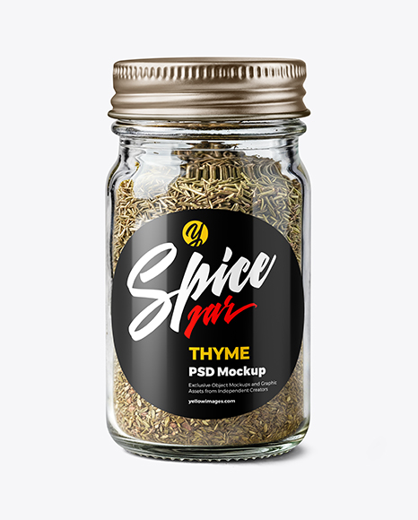 Glass Spice Jar with Thyme Mockup - Seasoning mockup