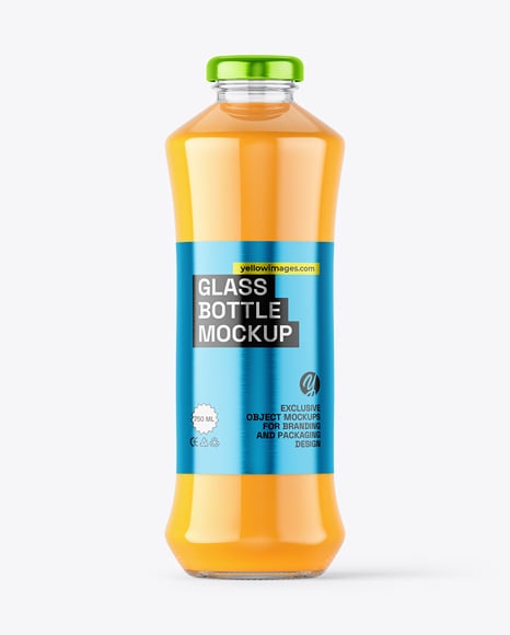 Glass Bottle with Orange Juice Mockup