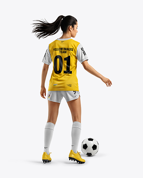 Female Soccer Player Wearing Jersey and Shorts Mockup