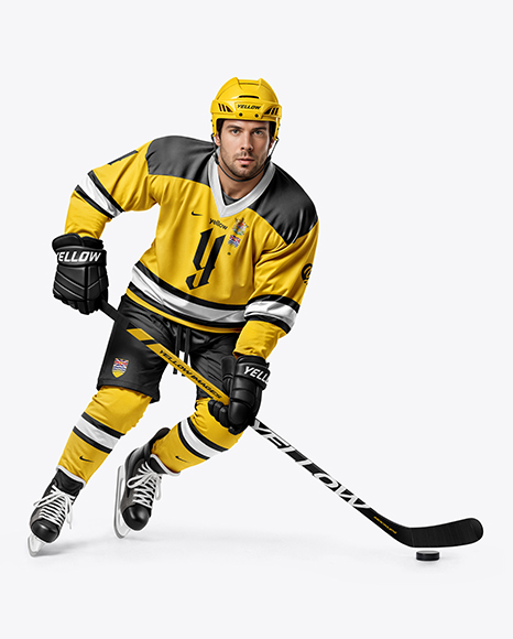 Man Wearing Full Ice Hockey Kit Mockup - Kit mockup psd
