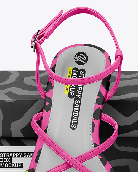 Pair of Strappy Sandals With Shoe Box Mockup