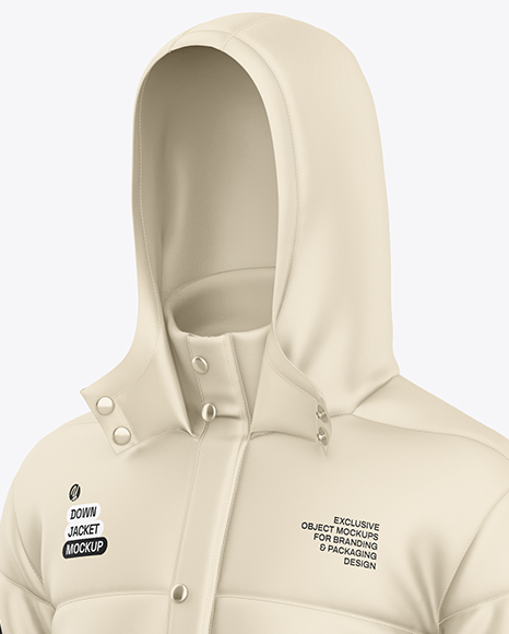 Men's Long Hooded Down Jacket Mockup - Half Side View