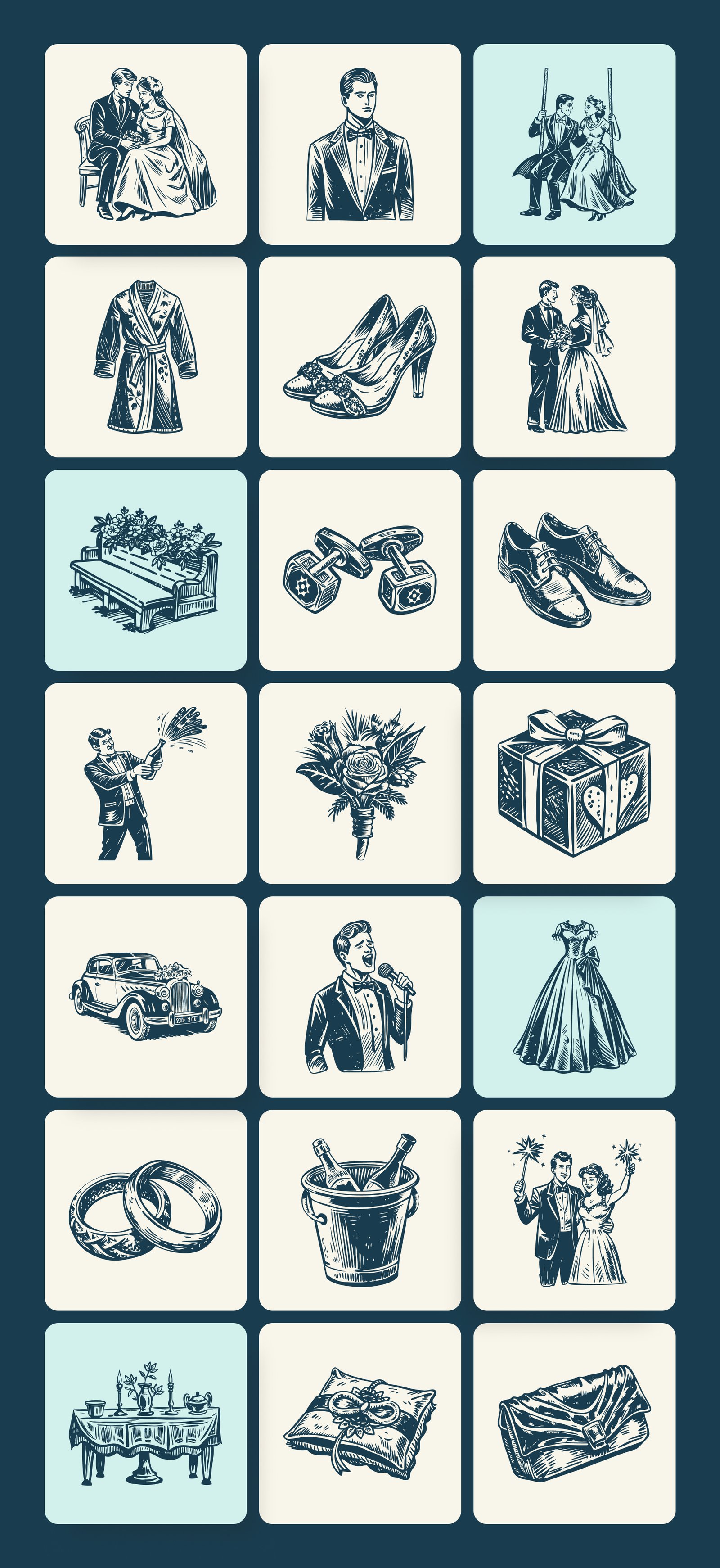 Vintage Wedding Illustration Set