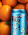 12oz Drink Can on a Stack of Oranges Mockup