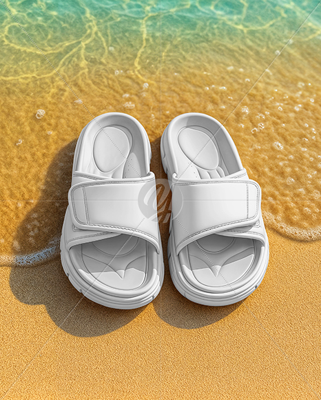Velcro Slide Sandals on the Beach Mockup