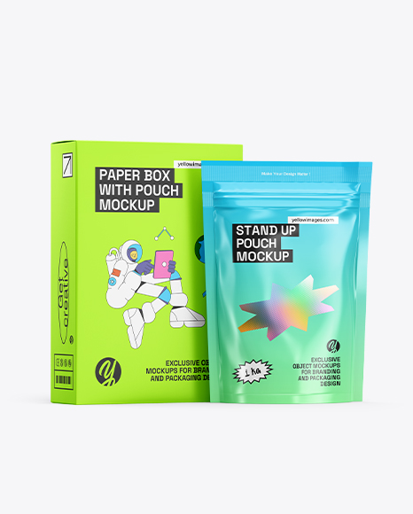 Box with Glossy Pouch Mockup