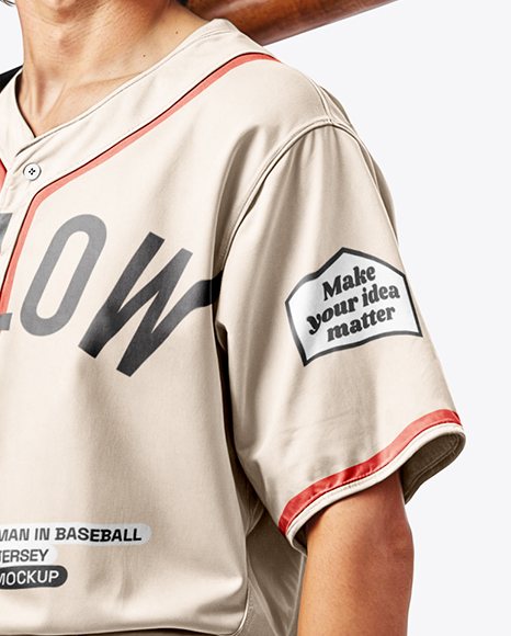 Young Man Wearing a Full Baseball Kit with Bat Mockup