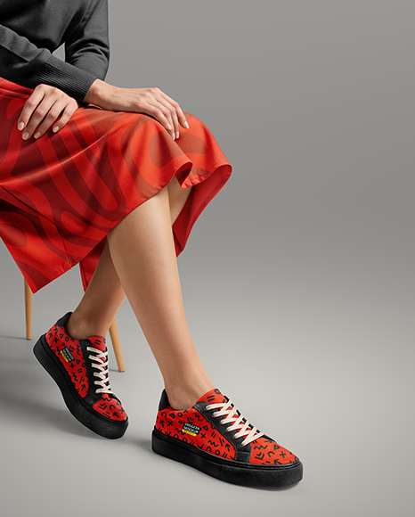 Woman Wearing Sneakers and Skirt Mockup