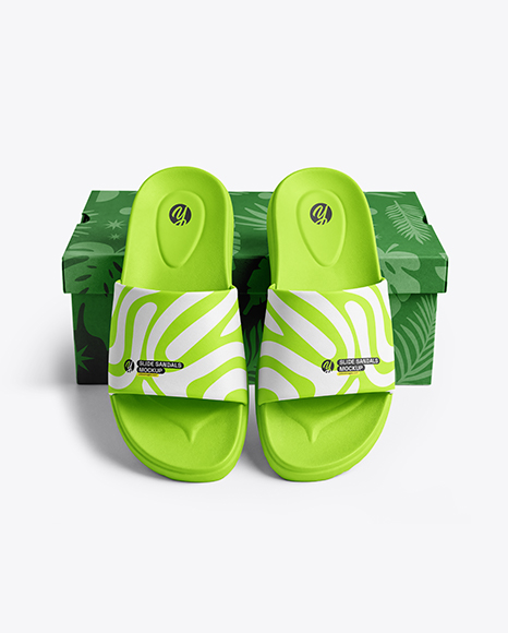 Slide Sandals with Box Mockup - Mockups