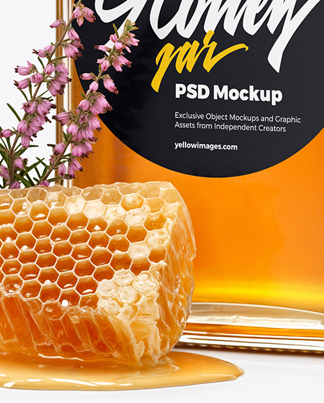 Square Glass Jar with Heather Honey Mockup