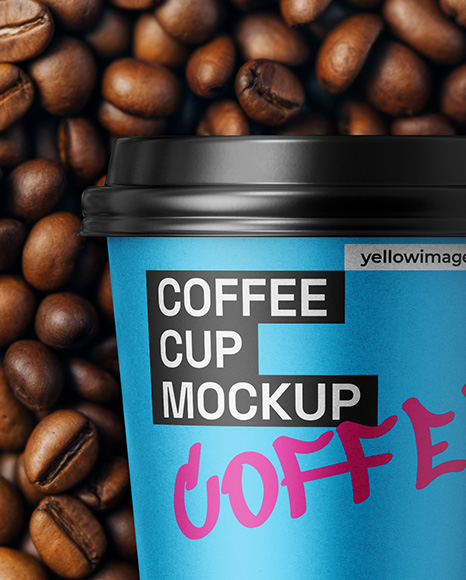 9oz Paper Cup on a Stack of Coffee Beans Mockup