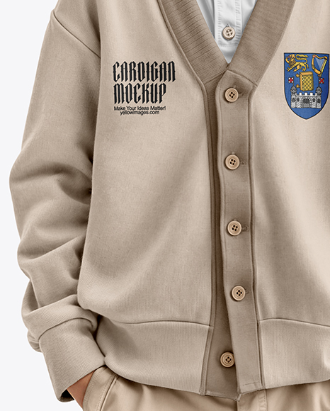 Young Boy Wearing Cardigan and Shirt Mockup