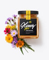 Square Jar with Wildflower Honey Mockup
