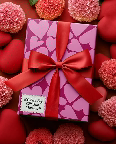 Gift Box with Hearts and Flowers Mockup