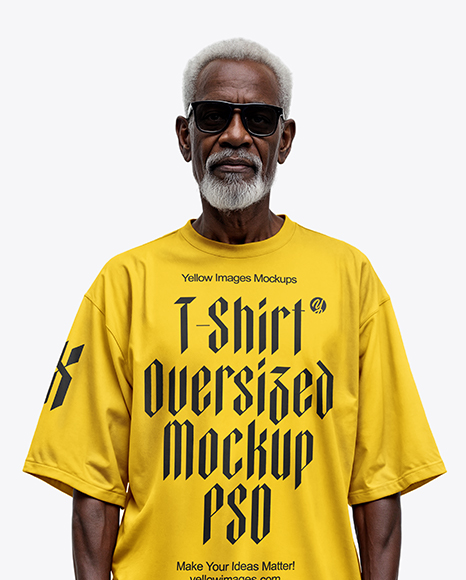 Elderly Afro-American Man Wearing Oversized T-Shirt & Sweatpants Mockup