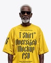 Elderly Afro-American Man Wearing Oversized T-Shirt & Sweatpants Mockup
