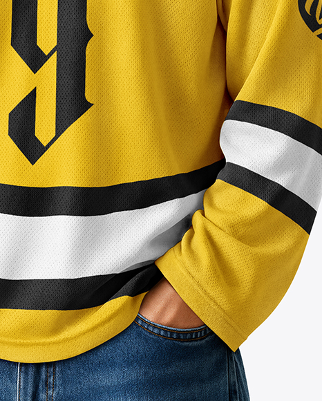 Man Wearing Ice Hockey Jersey Mockup