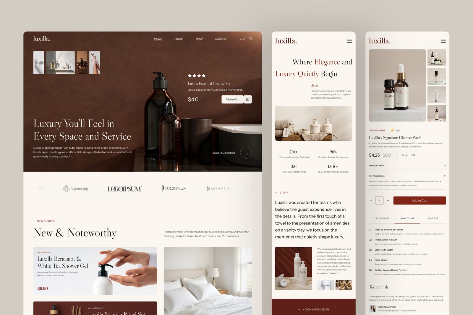 Luxilla - Hospitality E-Commerce Website UI Figma Template