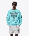 Black Man with Dreadlocks Wearing Sweatshirt and Shorts Mockup