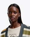Young Black Woman Wearing Cardigan and T-shirt Mockup