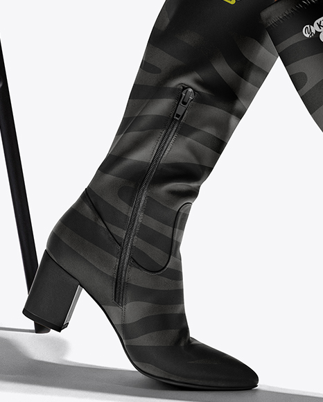 Pair of High-Knee Boots on Women's Legs with Jumper Dress Mockup