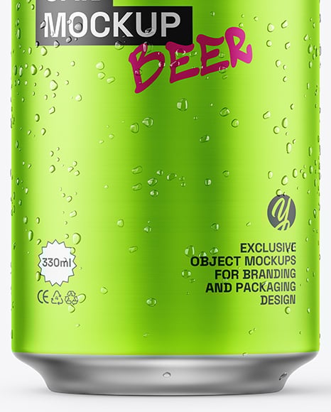 330ml Matte Metallic Drink Can with Drops Mockup
