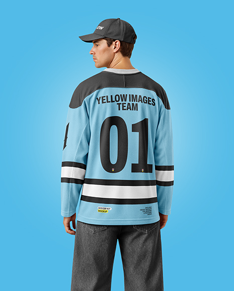 Man Wearing Ice Hockey Jersey Mockup - Back View