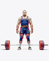 Man Wearing Weightlifing Suit with Barbell Mockup