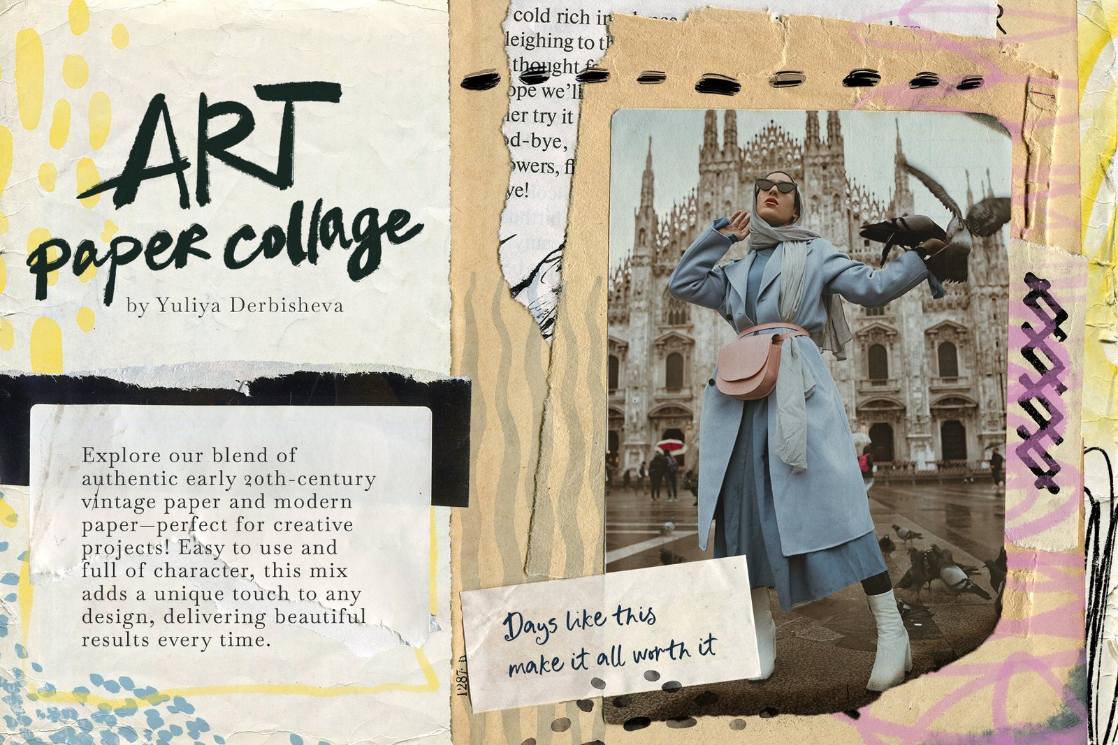 Art Paper collage Vintage &amp; Modern Overlay Textures, Torn, ripped, cutout elements scraps